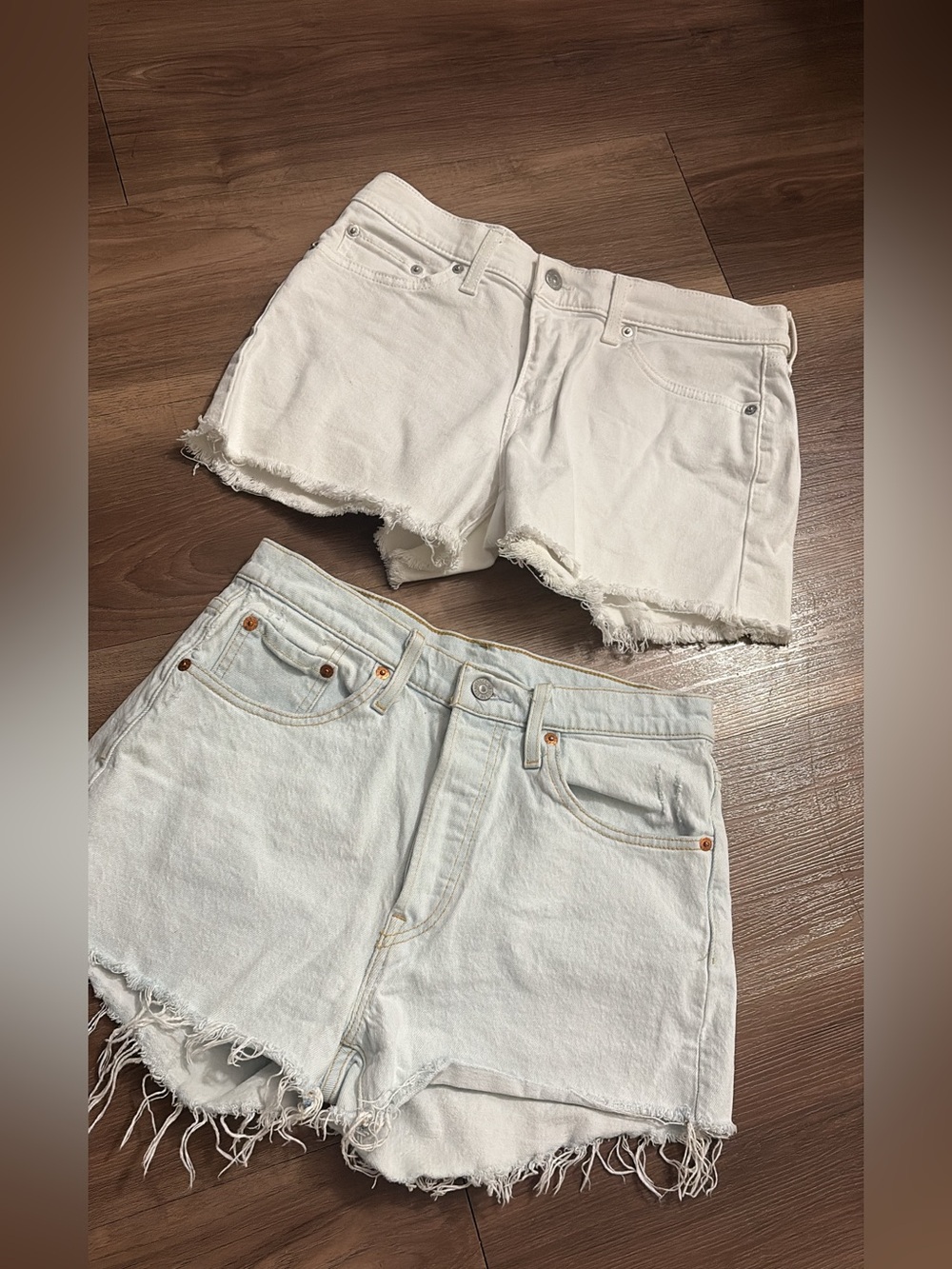Levi's White Frayed Denim Shorts — Women